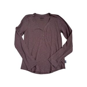 Patagonia Women's Long Sleeve Striped Henley Top - Mauve & Dark Gray
